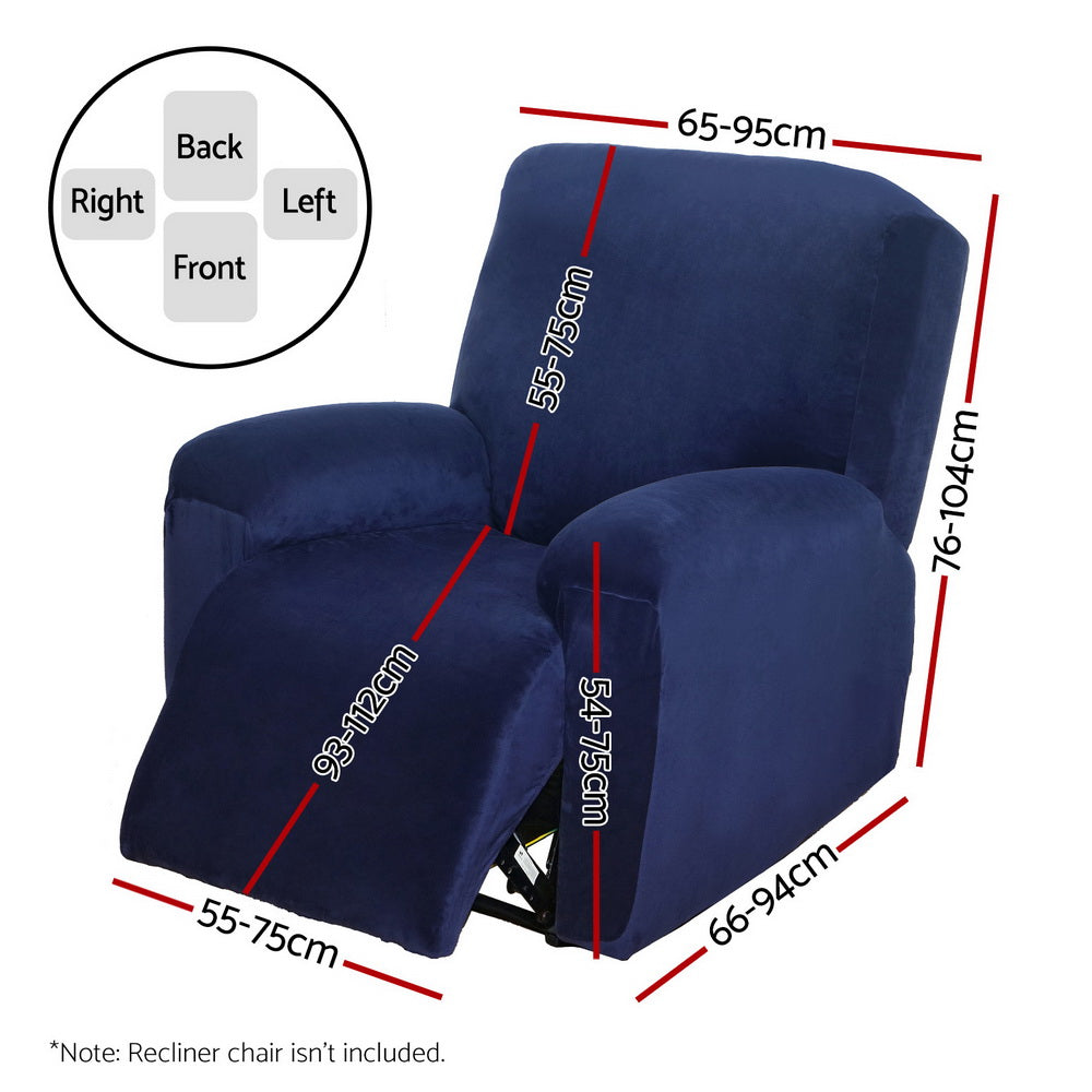 Artiss Recliner Chair Covers 1 Seater Velvet Navy RCOVER-VEL-1S-NA