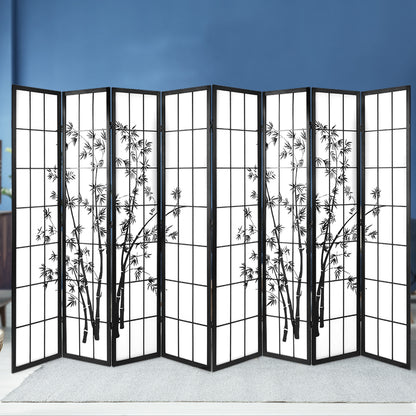 Artiss 8 Panel Room Divider Screen 348x179cm Bamboo Black White RD-5019-8P-BK