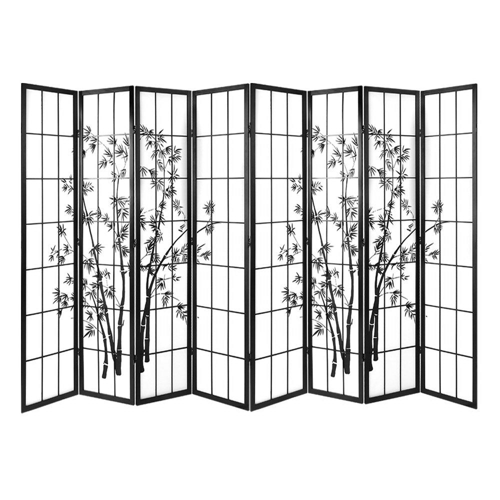 Artiss 8 Panel Room Divider Screen 348x179cm Bamboo Black White RD-5019-8P-BK