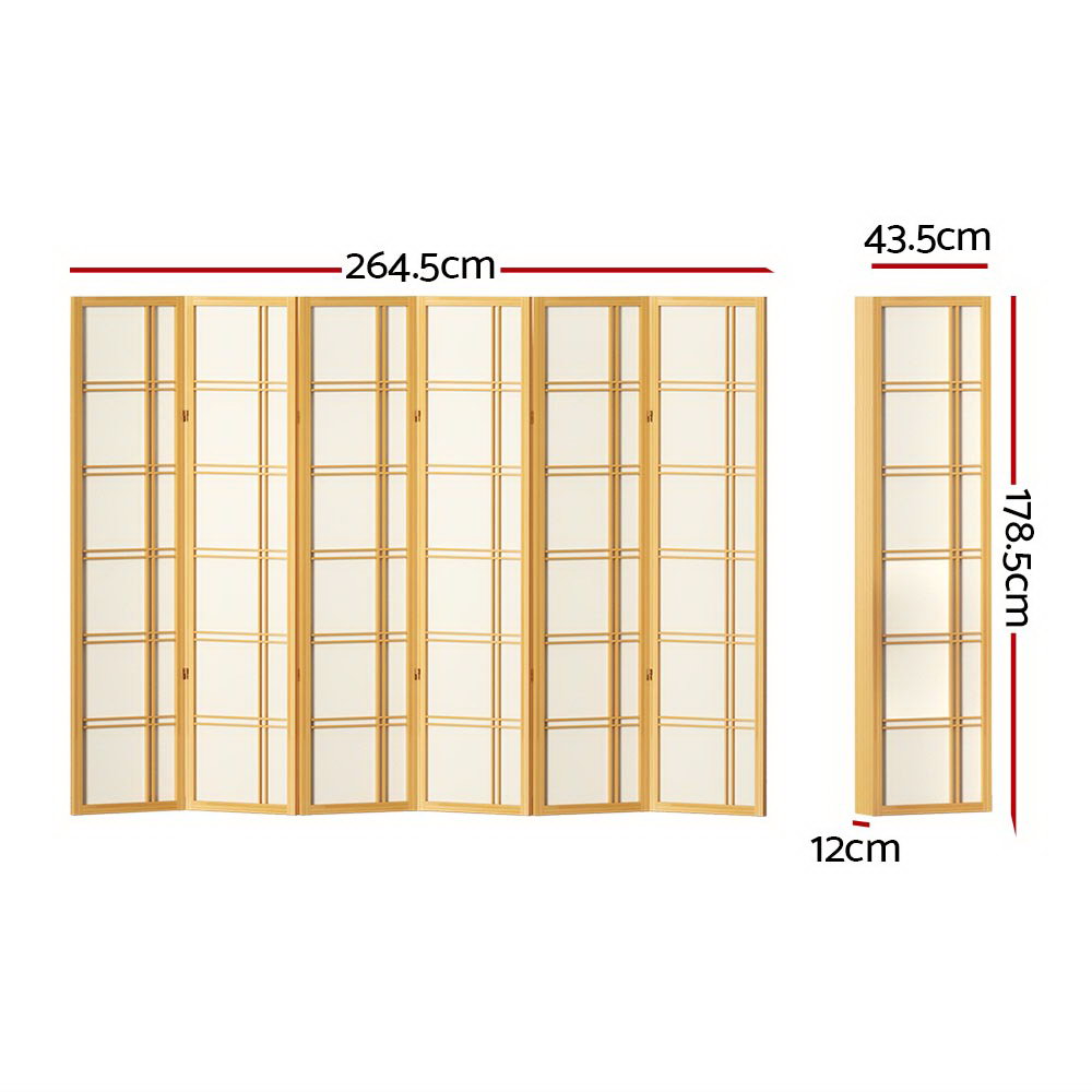 Artiss 6 Panel Room Divider Screen 265x179cm Nova Natural RD-7001-6P-NT