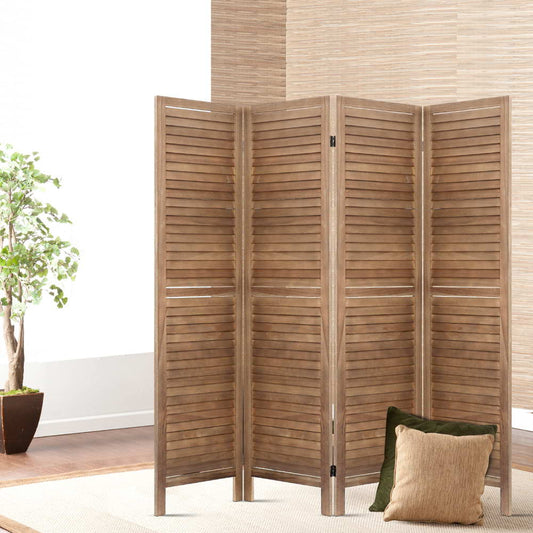 Artiss 4 Panel Room Divider Screen 160x170cm Louver Oak RD-B-0539-4P-BR