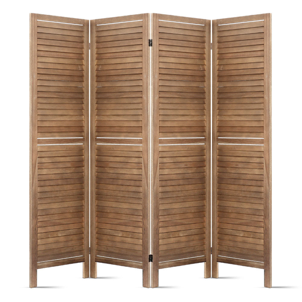 Artiss 4 Panel Room Divider Screen 160x170cm Louver Oak RD-B-0539-4P-BR