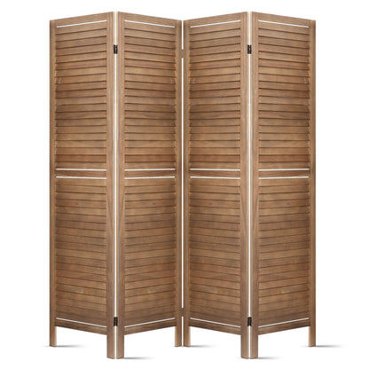 Artiss 4 Panel Room Divider Screen 160x170cm Louver Oak RD-B-0539-4P-BR