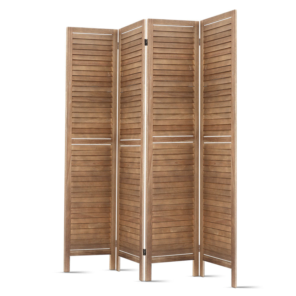 Artiss 4 Panel Room Divider Screen 160x170cm Louver Oak RD-B-0539-4P-BR