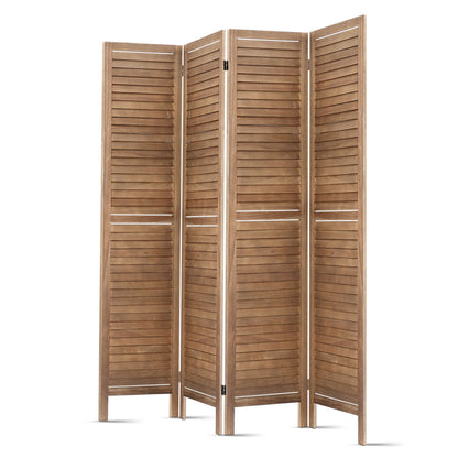 Artiss 4 Panel Room Divider Screen 160x170cm Louver Oak RD-B-0539-4P-BR