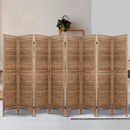Artiss 8 Panel Room Divider Screen 326x170cm Louver Oak RD-B-0539-8P-BR