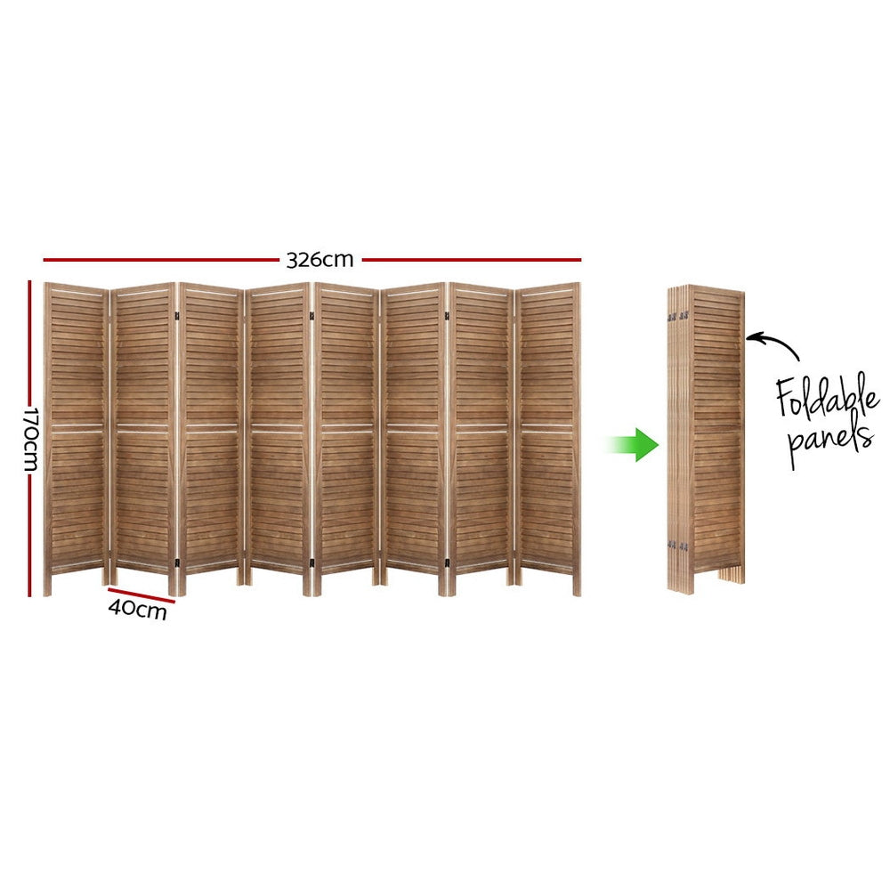 Artiss 8 Panel Room Divider Screen 326x170cm Louver Oak RD-B-0539-8P-BR