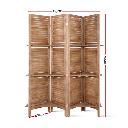 Artiss 4 Panel Room Divider Screen 163x170cm Shelf Oak RD-B-0590-4P-BR