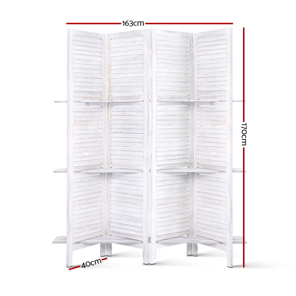 Artiss 4 Panel Room Divider Screen 163x170cm Shelf White RD-B-0590-4P-WH