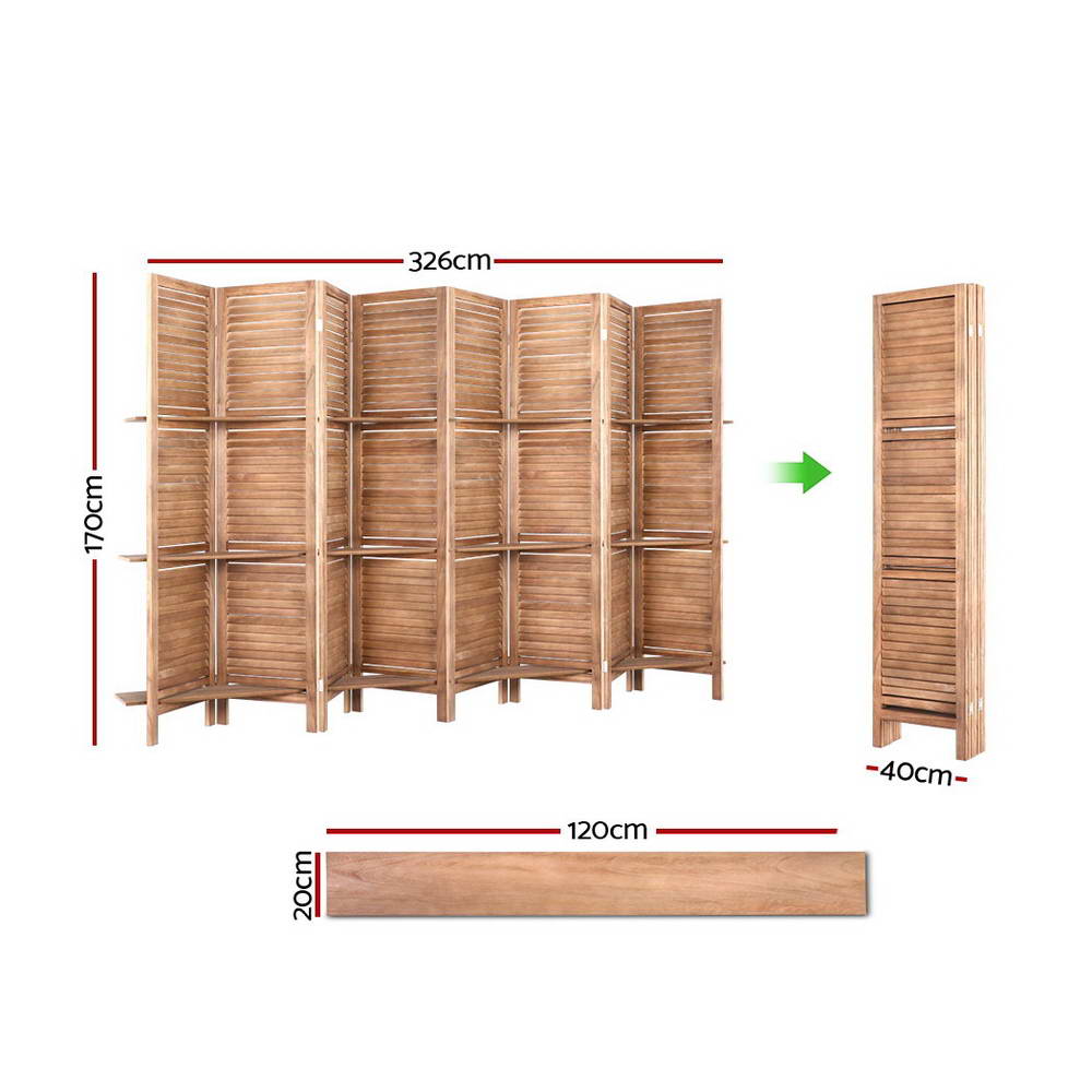 Artiss 8 Panel Room Divider Screen 326x170cm Shelf Oak RD-B-0590-8P-BR