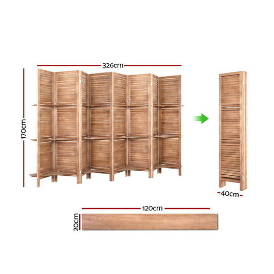 Artiss 8 Panel Room Divider Screen 326x170cm Shelf Oak RD-B-0590-8P-BR