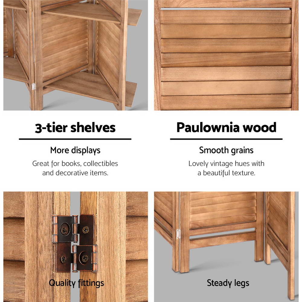 Artiss 8 Panel Room Divider Screen 326x170cm Shelf Oak RD-B-0590-8P-BR