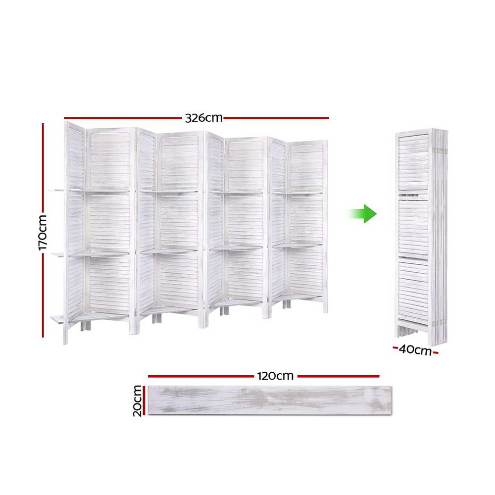Artiss 8 Panel Room Divider Screen 326x170cm Shelf White RD-B-0590-8P-WH