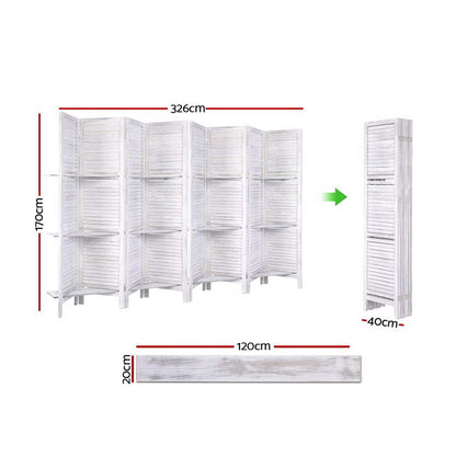 Artiss 8 Panel Room Divider Screen 326x170cm Shelf White RD-B-0590-8P-WH