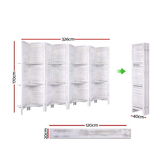 Artiss 8 Panel Room Divider Screen 326x170cm Shelf White RD-B-0590-8P-WH