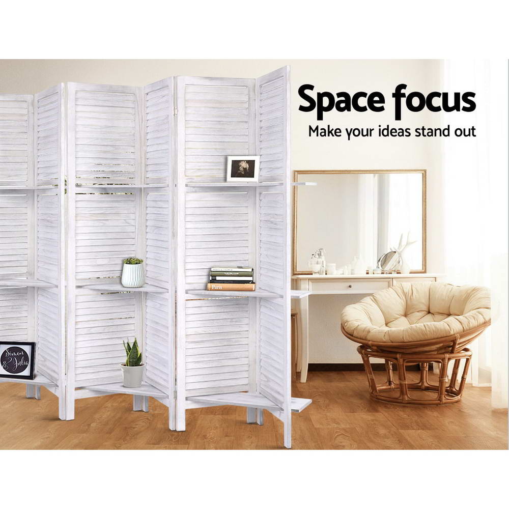 Artiss 8 Panel Room Divider Screen 326x170cm Shelf White RD-B-0590-8P-WH