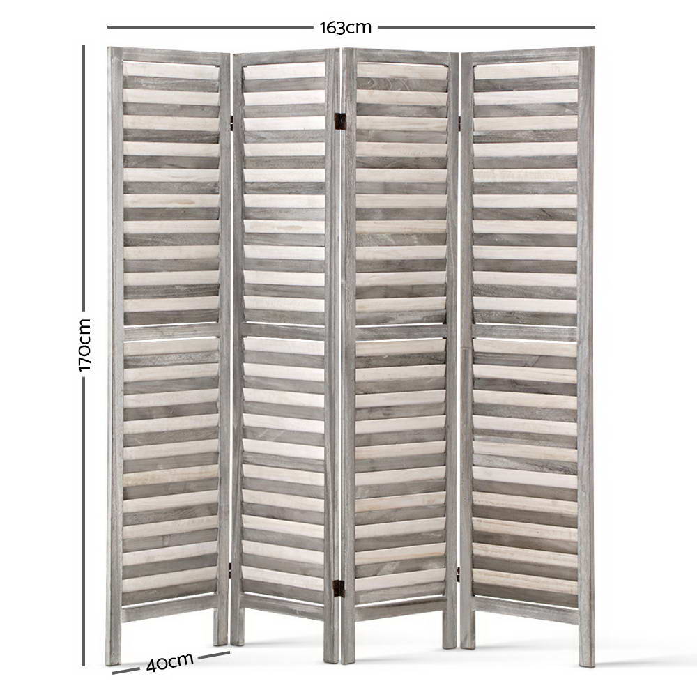 Artiss 4 Panel Room Divider Screen 163x170cm Louver Grey RD-B-4089-4P-GY