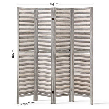 Artiss 4 Panel Room Divider Screen 163x170cm Louver Grey RD-B-4089-4P-GY