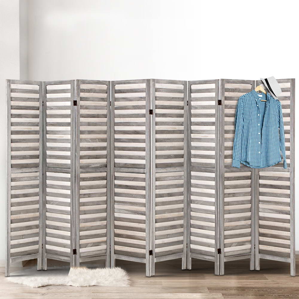 Artiss 8 Panel Room Divider Screen 326x170cm Louver Grey RD-B-4089-8P-GY