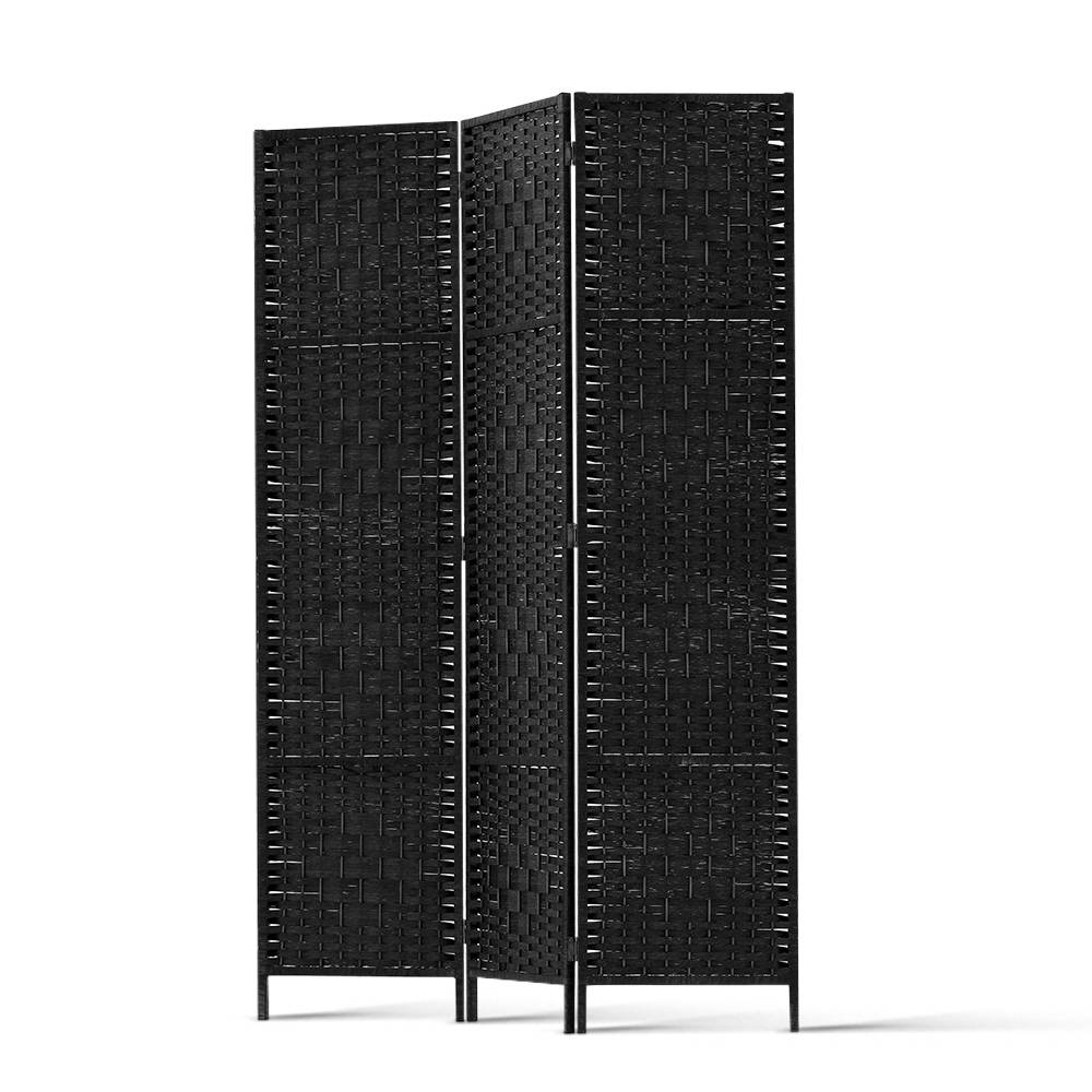 Artiss 3 Panel Room Divider Screen 123x170cm Woven Black RD-C-8001-3P-BK