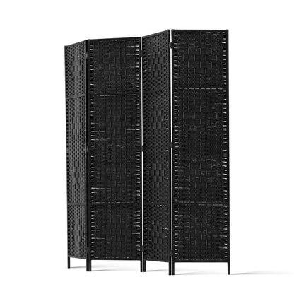 Artiss 4 Panel Room Divider Screen 163x170cm Woven Black RD-C-8001-4P-BK