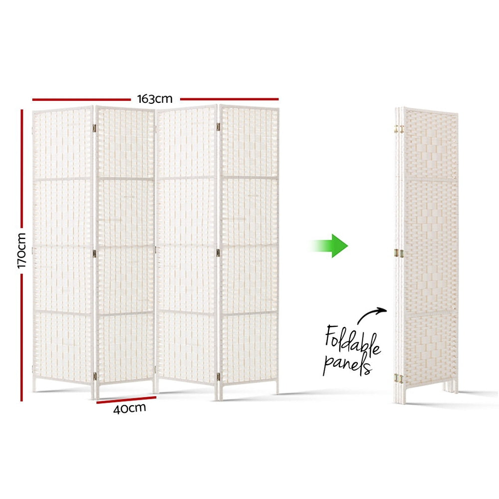 Artiss 4 Panel Room Divider Screen 163x170cm Woven White RD-C-8001-4P-WH