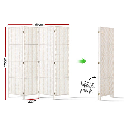 Artiss 4 Panel Room Divider Screen 163x170cm Woven White RD-C-8001-4P-WH