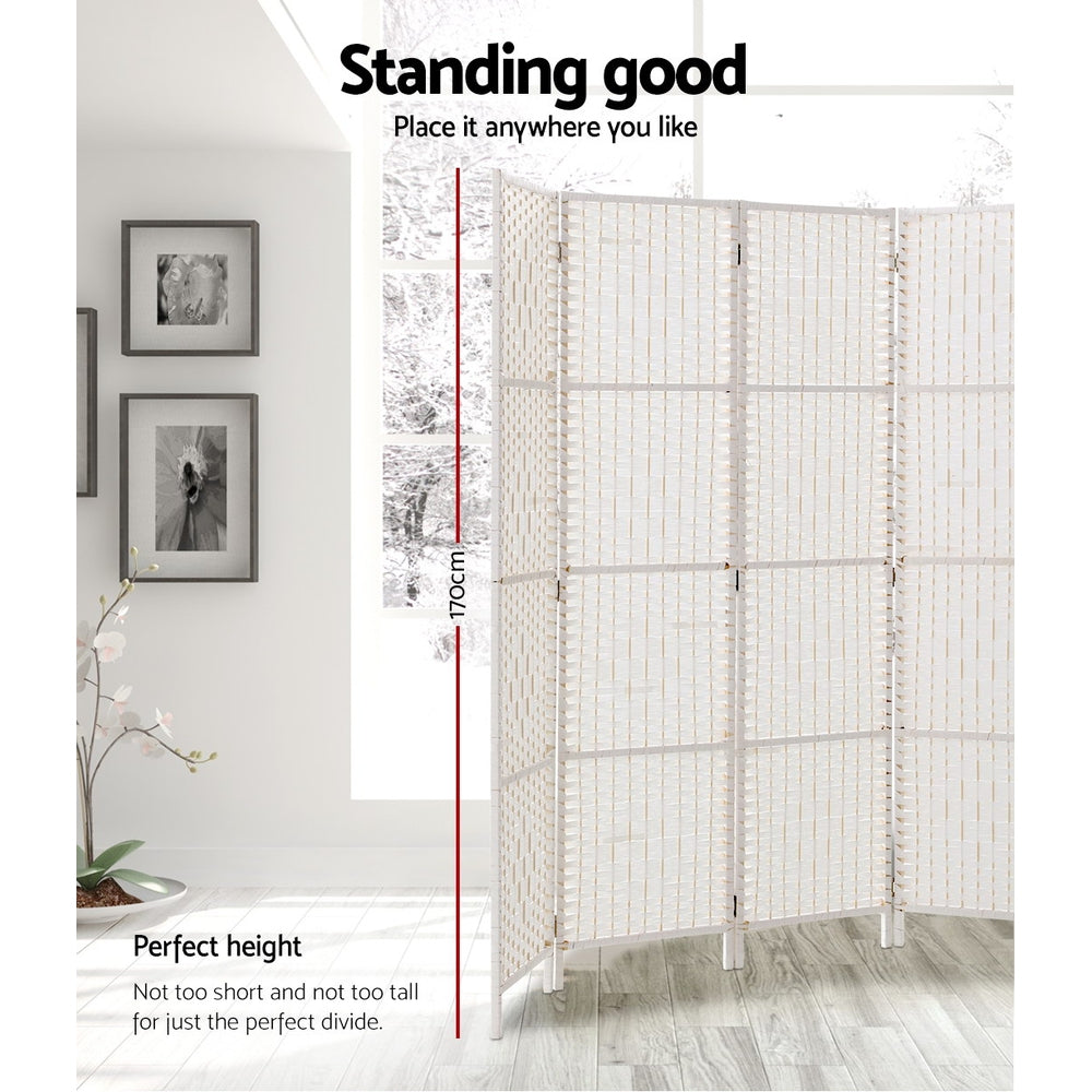 Artiss 4 Panel Room Divider Screen 163x170cm Woven White RD-C-8001-4P-WH