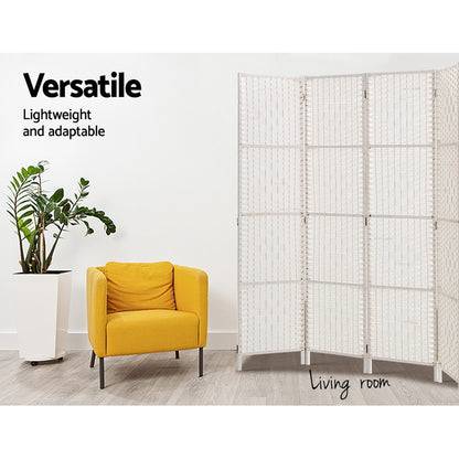 Artiss 4 Panel Room Divider Screen 163x170cm Woven White RD-C-8001-4P-WH