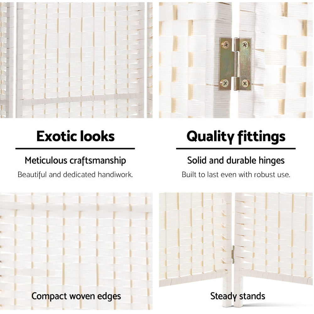 Artiss 4 Panel Room Divider Screen 163x170cm Woven White RD-C-8001-4P-WH