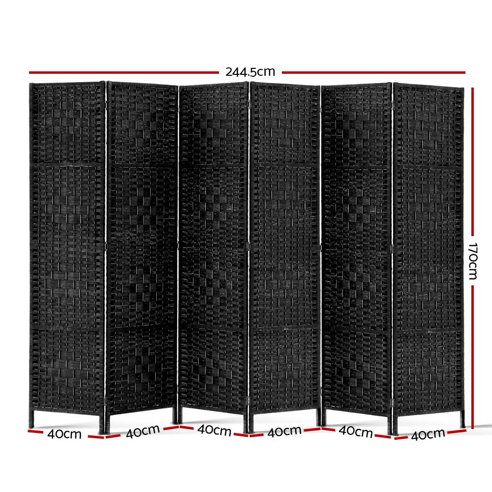 Artiss 6 Panel Room Divider Screen 245x170cm Woven Black RD-C-8001-6P-BK