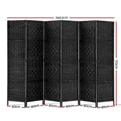Artiss 6 Panel Room Divider Screen 245x170cm Woven Black RD-C-8001-6P-BK