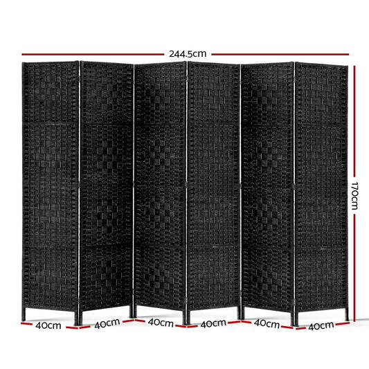 Artiss 6 Panel Room Divider Screen 245x170cm Woven Black RD-C-8001-6P-BK