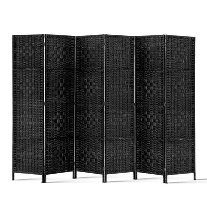 Artiss 6 Panel Room Divider Screen 245x170cm Woven Black RD-C-8001-6P-BK