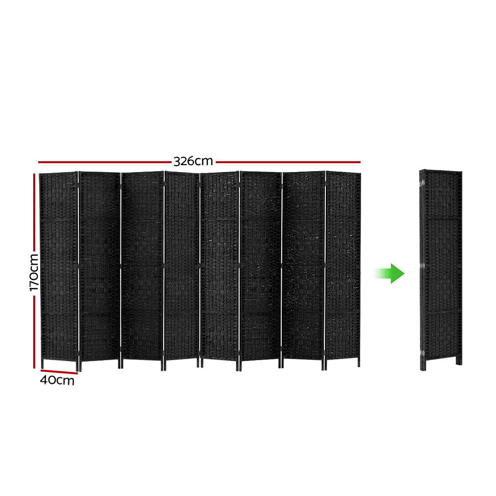 Artiss 8 Panel Room Divider Screen 326x170cm Woven Black RD-C-8001-8P-BK