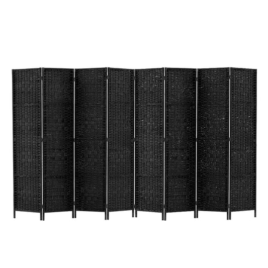 Artiss 8 Panel Room Divider Screen 326x170cm Woven Black RD-C-8001-8P-BK