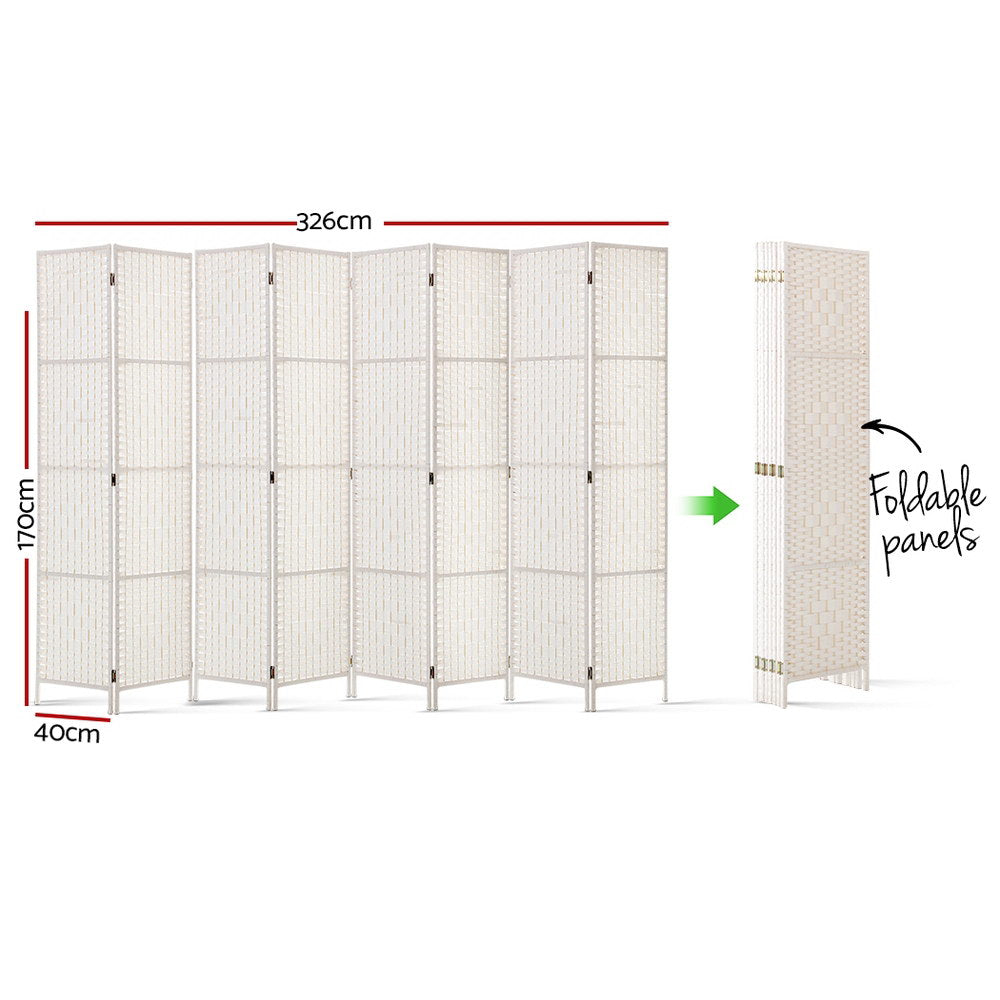 Artiss 8 Panel Room Divider Screen 326x170cm Woven White RD-C-8001-8P-WH