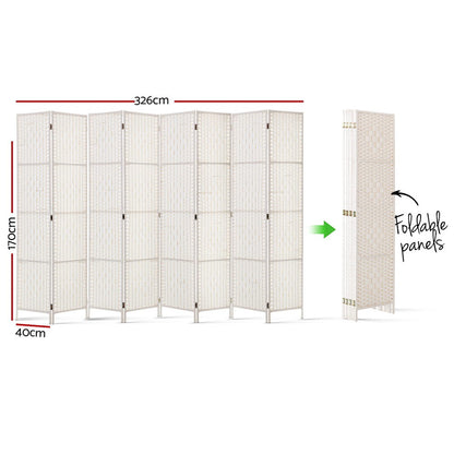 Artiss 8 Panel Room Divider Screen 326x170cm Woven White RD-C-8001-8P-WH