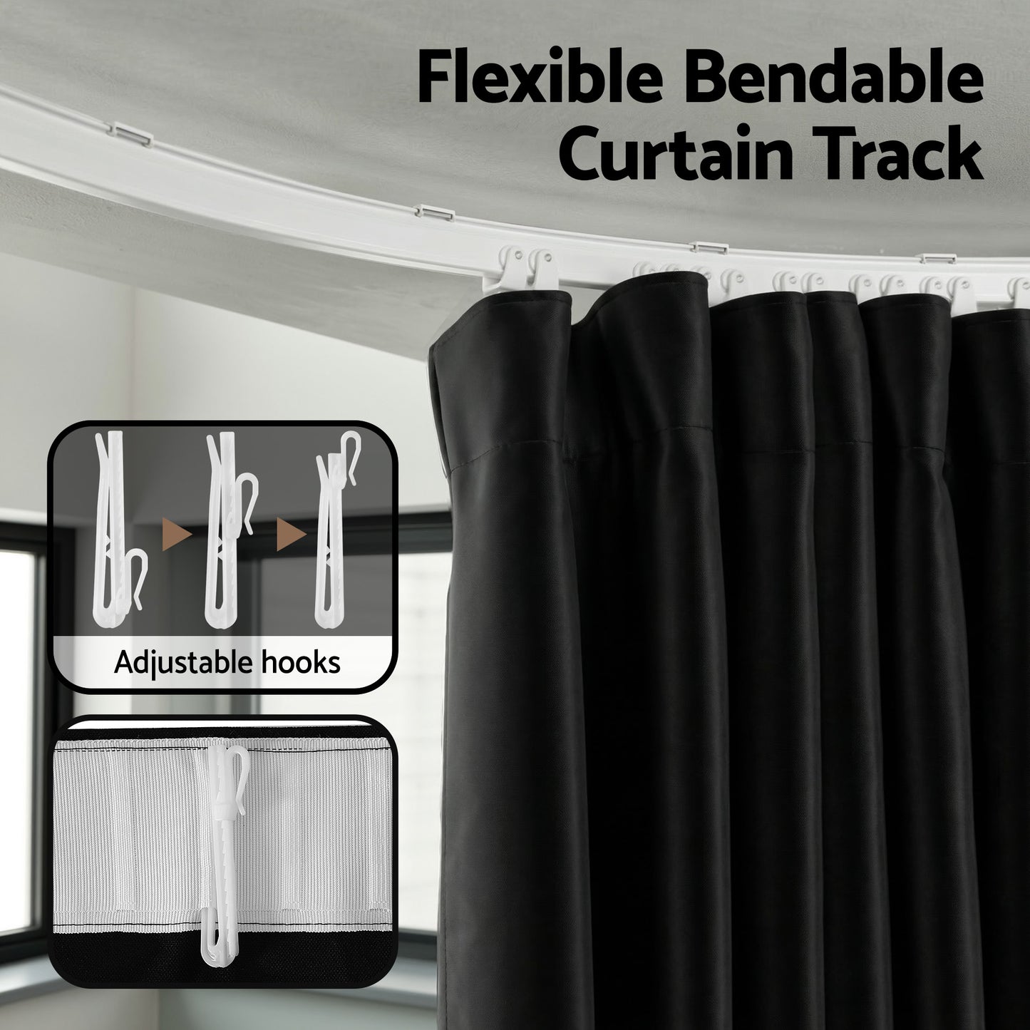 Artiss Room Divider Curtain Ceiling Mounted Track Sets Flexible Black RD-D-254X213-BK