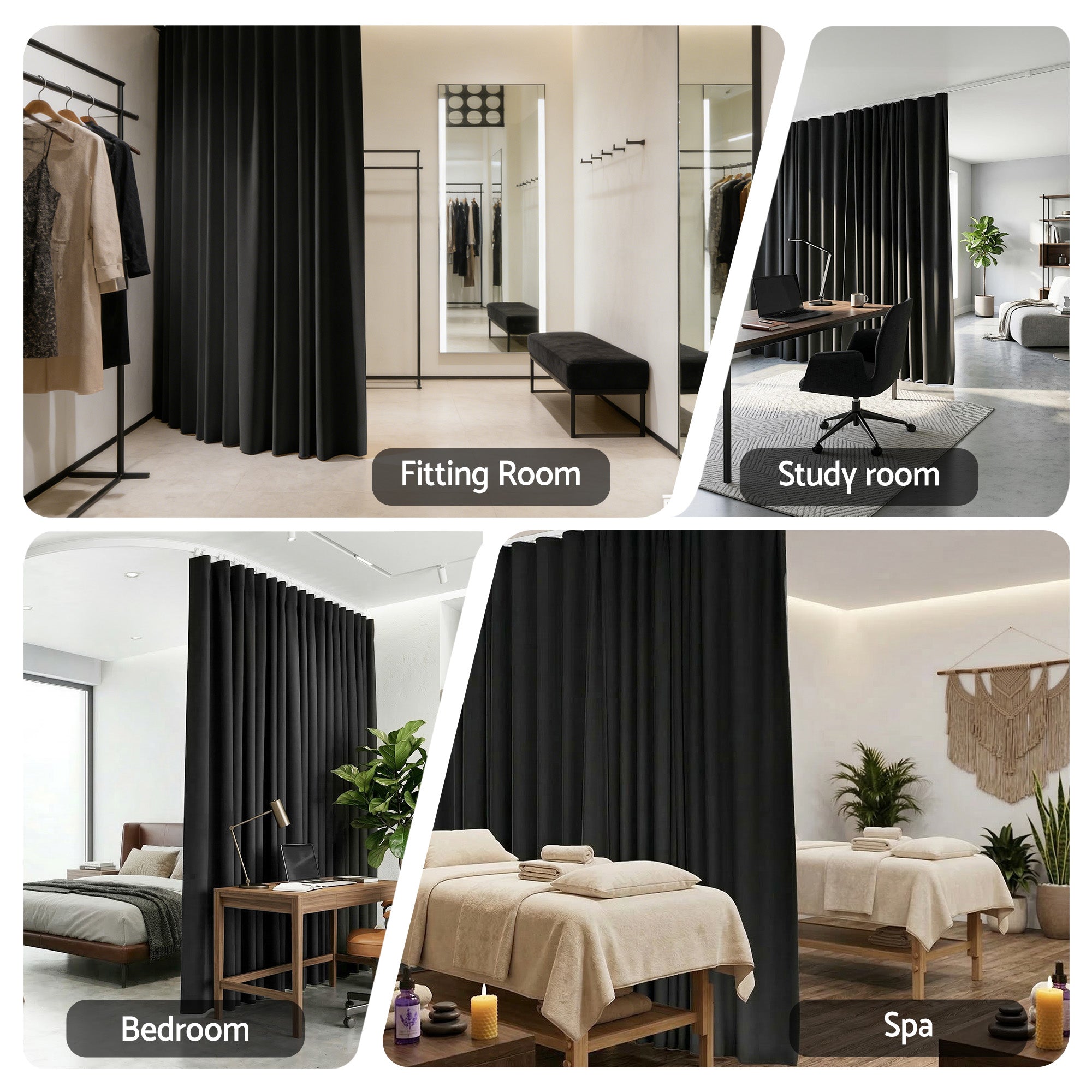 Artiss Room Divider Curtain Ceiling Mounted Track Sets Flexible Black RD-D-254X213-BK