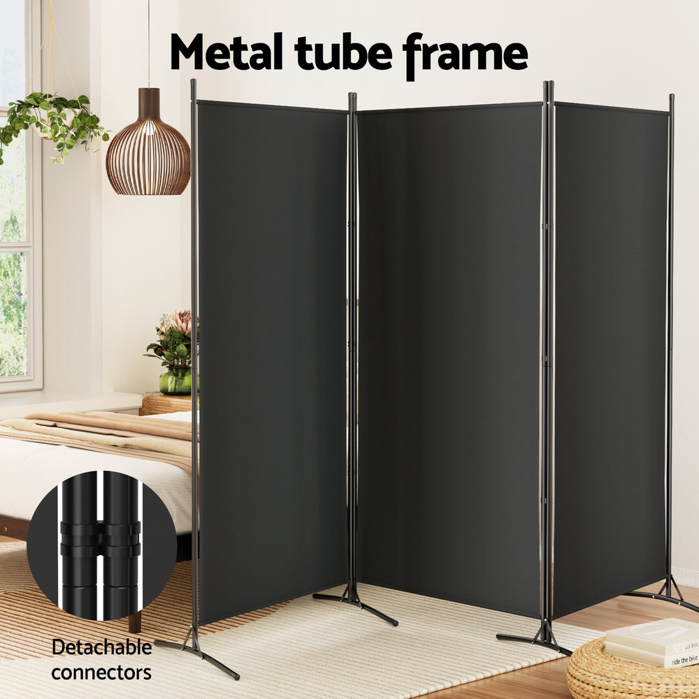 Artiss 3 Panel Room Divider Screen 260x180cm Fabric Black RD-D-PLY-260-BK