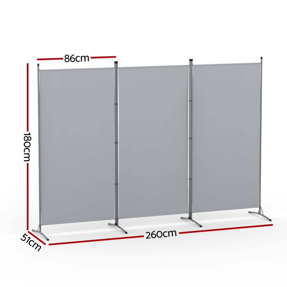 Artiss 3 Panel Room Divider Screen 260x180cm Fabric Grey RD-D-PLY-260-GY