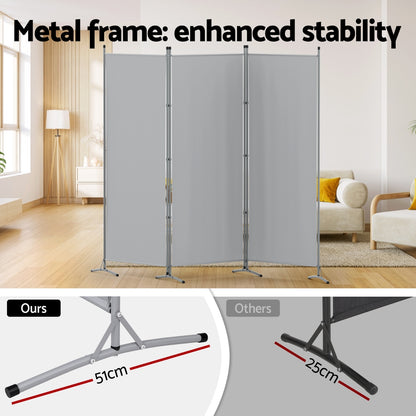 Artiss 3 Panel Room Divider Screen 260x180cm Fabric Grey RD-D-PLY-260-GY