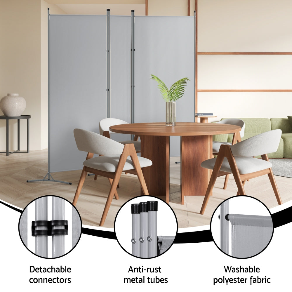 Artiss 3 Panel Room Divider Screen 260x180cm Fabric Grey RD-D-PLY-260-GY