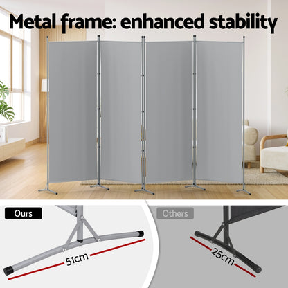 Artiss 4 Panel Room Divider Screen 345x180cm Fabric Grey RD-D-PLY-345-GY