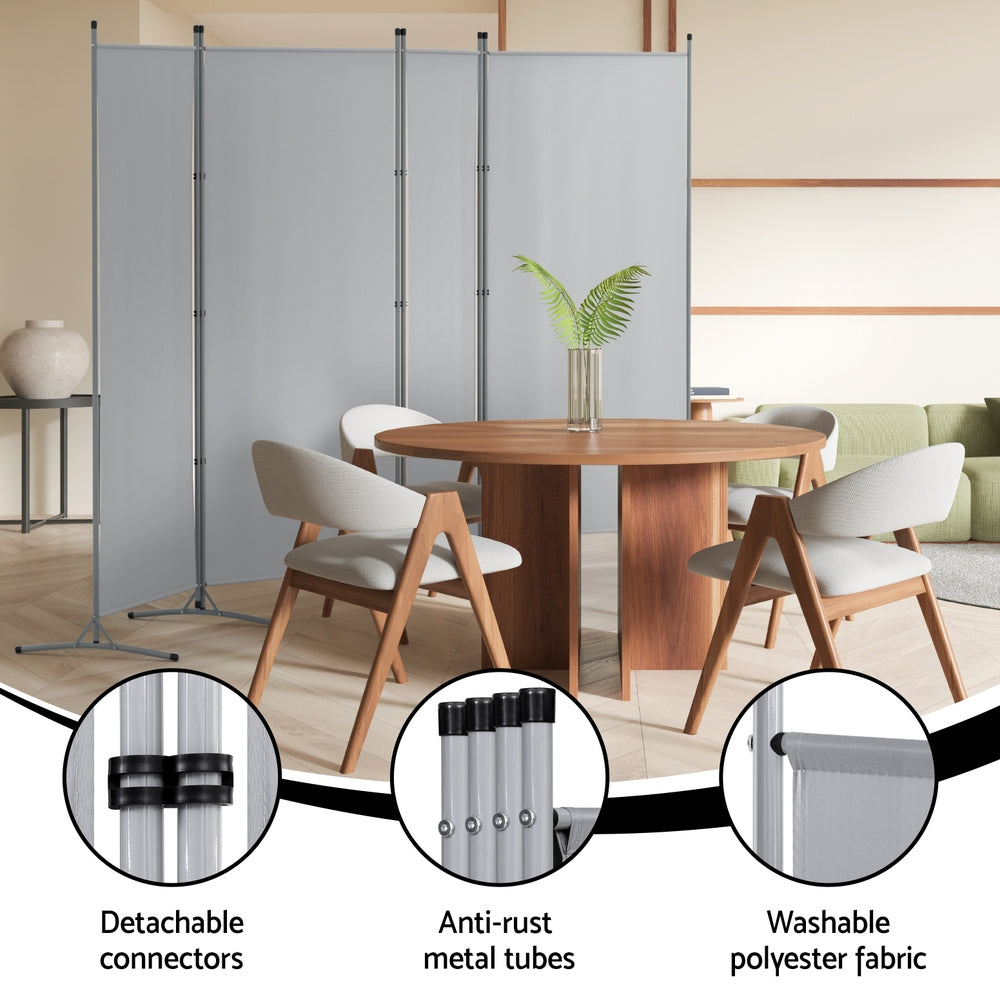 Artiss 4 Panel Room Divider Screen 345x180cm Fabric Grey RD-D-PLY-345-GY