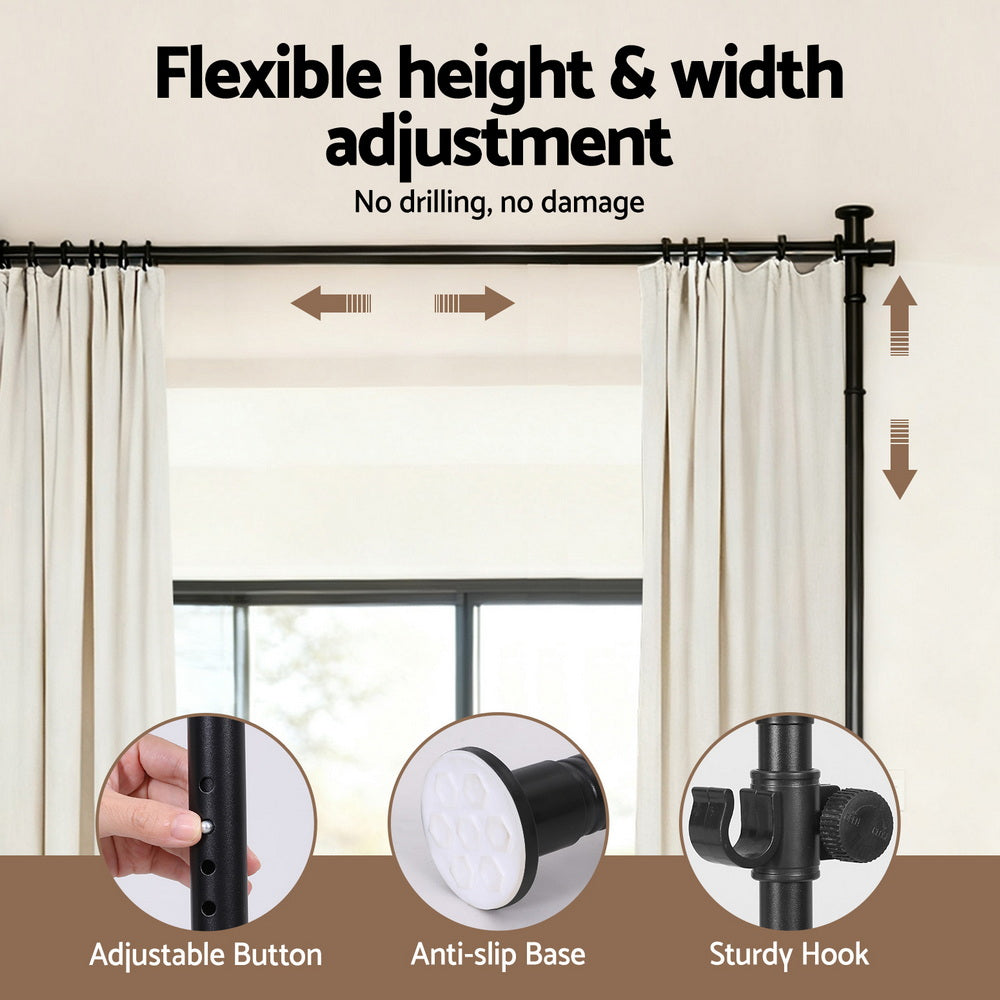 Artiss Room Divider Curtain Rod Extendable Black RD-E-MET-3R-BK