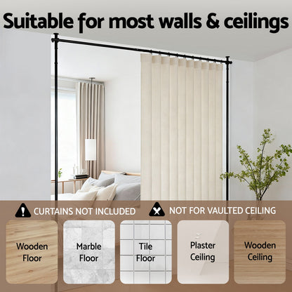 Artiss Room Divider Curtain Rod Extendable Black RD-E-MET-3R-BK