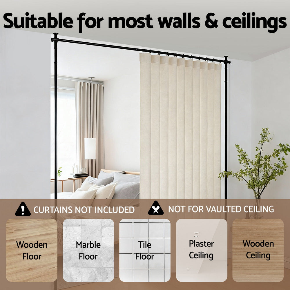 Artiss Room Divider Curtain Rod Extendable Black RD-E-MET-5R-BK