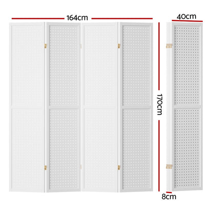 Artiss 4 Panel Room Divider Screen 164x170cm Pegboard White RD-HLW01-4P-WH